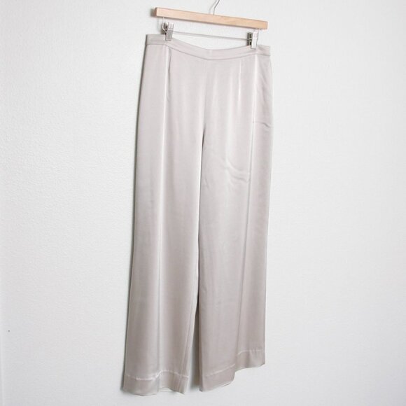 St. John Satin Wide Leg Pants Taupe 10 "Altered" - Picture 2 of 8